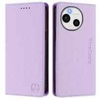 Prabangus odinis dėklas Sharp Aquos R9 Pro/Sharp Aquos Sense 9 Plus/Aquos R9 su RFID blokavimo kortelių skyreliais, magnetiniu pritraukimu, stovu, smūgiams atspariu atverčiamu dangteliu Sharp Aquos R9 Pro/SH-54E šviesiai violetinė spalva
