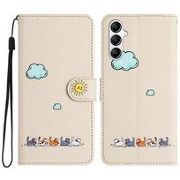 S24 Kawaii katės telefono dėklas Funda Samsung Galaxy S23 Ultra S24 S22 Plus S21 FE S20 Note 20 10 dėklams Odinė piniginė atverčiamas dangtelis Samsung S24 Plus smėlis
