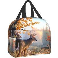 Deer Lunch Bag Cooler Bag Women Men Tote Bag Insulated Lunch Box Thermal Bento Bag Lunch Bags for Women Picnic Work School 22x20x13CM smėlis