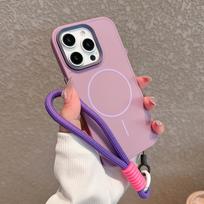 Applicable To IPhone16ProMax Thin Ring Magnetic Suction Phone Case Apple 15 Metal Lens 14 with Rope Matte Sleeve iPhone16
