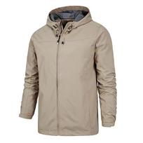 Unisex Couple's Outdoor Windbreaker: Spring-Autumn Casual Hooded Jacket for Hiking, Customizable Logo. 2XL chaki