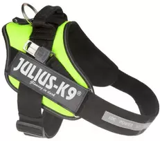 Julius K9 Guide Harness Neon – ryškiai neoninė geltonos spalvos, ergonomiško dizaino atrama