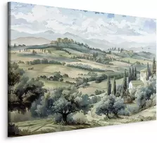 Artgeist Paveikslas - Landscape with Žalias Fields and Trees Tuscan Sunny View