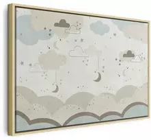 Artgeist Paveikslas - Cloudy Night Sky - Moons in Brown and rusvai gelsvas Hues Among Clouds and Numerous Little Stars on a Light Background
