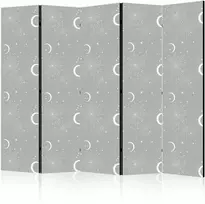Artgeist Pertvara - Cosmic Fireworks - Elegant Pattern with Moons and Stars on a Gray Background