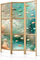 Artgeist Japoniška kambario pertvara - Spectacular Underwater Landscape - Fish in the Underwater World in Colors of Turquoise Mėlyna rusvai gelsvas and Delicate Oranžinis