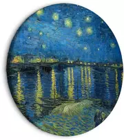 Artgeist Apvalus paveikslas ant drobės - Vincent Van Gogh - Starry Night Over the Rhone - A Boat Against the Backgof the Mėlyna Sky