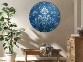 Artgeist Apvalus paveikslas ant drobės - Retro Ornament: Decorative Motif in Worn Blues