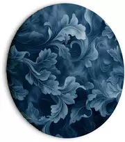 Artgeist Apvalus paveikslas ant drobės - Abstract Ornaments Dark Mėlyna Victorian Leaves
