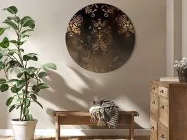 Artgeist Apvalus paveikslas ant drobės - Baroque Ornaments in Patinated Gold and Browns: Retro Motif