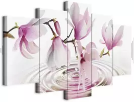 Artgeist Paveikslas - Magnolias over Water (5 Parts) Wide Rožinė