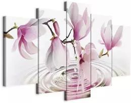 Artgeist Paveikslas - Magnolias over Water (5 Parts) Wide Rožinė