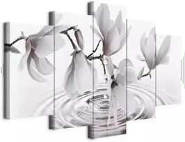 Artgeist Paveikslas - Magnolias over Water (5 Parts) Wide Pilkas