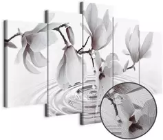 Artgeist Paveikslas - Magnolias over Water (5 Parts) Wide Pilkas