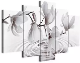 Artgeist Paveikslas - Magnolias over Water (5 Parts) Wide Pilkas