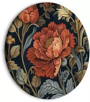 Artgeist Apvalus paveikslas ant drobės - Tapestry Large Flowers Retro Floral Motif in Kilim Style