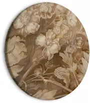 Artgeist Apvalus paveikslas ant drobės - Floral Ornaments Carved in Delicate Sepia and Brown Shades