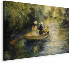 Artgeist XXL paveikslas - Boat crossing - painting of two women sailing a boat on a river