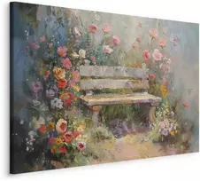 Artgeist XXL paveikslas - Flowery bench - impressionist painting full of flowers