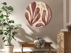 Artgeist Apvalus paveikslas ant drobės - Leaves and spots – large vibrant shapes inspired by Matisse