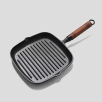 Cast Iron Square Steak Frying Pan with Wooden Handle