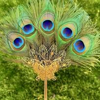1Pc Vintage Peacock Feather Fan Handheld Ornamental Fan Wedding Photo Shooting Props Live Show Prop