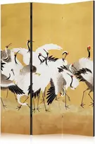 Artgeist Pertvara - Japanese cranes - a flock of birds against a golden background based on a painting by Ishida Yūtei