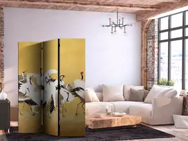 Artgeist Pertvara - Japanese cranes - a flock of birds against a golden background based on a painting by Ishida Yūtei