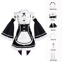 Ram/Rem Cosplay Re:nulis Kara Hajimeru Isekai Seikatsu juodas kostiumas tarnaitės suknelės kostiumas Helovino kostiumas, anime vakarėlio suknelė S