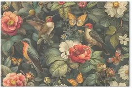 Artgeist Paveikslas - Flowers, birds and butterflies – vintage-style illustration