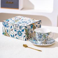 High-End Retro Blue And White Series Luxury Afternoon Tea Cup And Saucer Set High-End Light Luxury Souvenir Gift 250ml