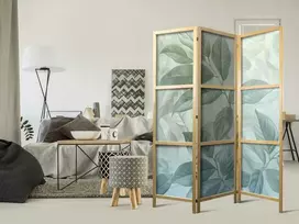 Artgeist Japoniška kambario pertvara - Large Leaves in Žalias-Mint Shades - Botanical Motif