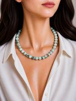 8mm Natural Kiwi Jasper Gemstone Round Beads Necklace 17-20  Adjustable Beads Choker For Her 8BN-52