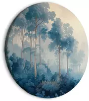Artgeist Apvalus paveikslas ant drobės - Landscape with Trees in Illustrative Style Fairy-Tale Mėlyna Forest