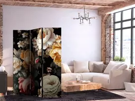 Artgeist Pertvara - Floristry in Vintage Style - a Plethora of Colorful Flowers on a Juodas Background