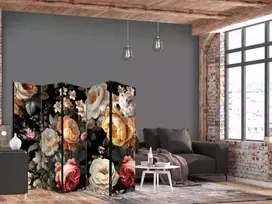 Artgeist Pertvara - Floristry in Vintage Style - a Plethora of Colorful Flowers on a Juodas Background