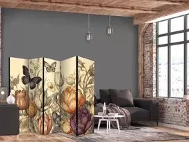 Artgeist Pertvara - Tulips in Kreminis - Illustration of Flowers and Butterflies on a Light Background