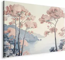 Artgeist Paveikslas - Landscape with the Ocean Cliffs and Trees in Delicate Rožinė Shades