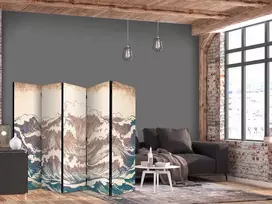 Artgeist Pertvara - Turbulent Ocean - High Waves in Brown And Navy Colors on a rusvai gelsvas Background in Vintage Style