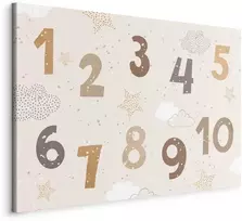 Artgeist Paveikslas - Jumping Numbers - Numbers in a Subdued rusvai gelsvas-Brown Hue Among Snowflakes Stars and Clouds