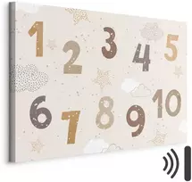 Artgeist Paveikslas - Jumping Numbers - Numbers in a Subdued rusvai gelsvas-Brown Hue Among Snowflakes Stars and Clouds