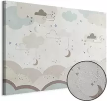 Artgeist Paveikslas - Cloudy Night Sky - Moons in Brown and rusvai gelsvas Hues Among Clouds and Numerous Little Stars on a Light Background