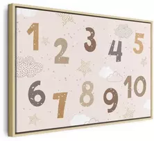 Artgeist Paveikslas - Jumping Numbers - Numbers in a Subdued rusvai gelsvas-Brown Hue Among Snowflakes Stars and Clouds