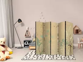 Artgeist Pertvara - Tiny Bird - Colorful Grasses in Golden Shades of Sunset