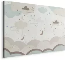 Artgeist Paveikslas - Cloudy Night Sky - Moons in Brown and rusvai gelsvas Hues Among Clouds and Numerous Little Stars on a Light Background