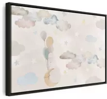 Artgeist Paveikslas - Fairy-Tale Moon - Pastel Moon with Balloons Among Colorful Clouds and Stars in Subdued Colors on a Light Background
