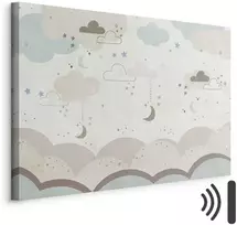 Artgeist Paveikslas - Cloudy Night Sky - Moons in Brown and rusvai gelsvas Hues Among Clouds and Numerous Little Stars on a Light Background