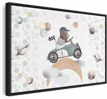 Artgeist Paveikslas - Galactic Races - A Bear Participating in Car Races Among Planets Clouds and Stars in Pastel Hues