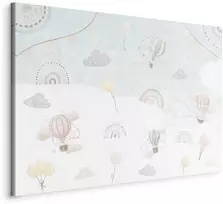 Artgeist Paveikslas - Sky with Balloons - Balloons in Subdued Colors Flying in the Sky Among Clouds Rainbows and Stars