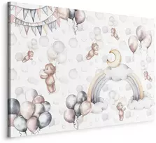 Artgeist Paveikslas - Toy Bears with Balloons - Flying Plush Bears Among Balloons Clouds and Rainbows in Subtle Pastel Hues